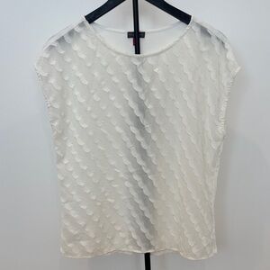 Vince Camuto Ivory Scallop Overlay Cap-Sleeve Blouse